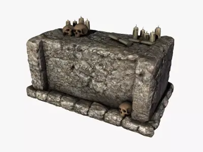 Stone altar with skulls Low-poly 3D model