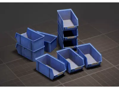 Stackable Blue Plastic Storage Bins - Parts Organizer Trays 3D model