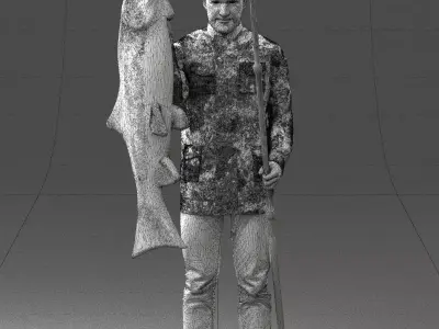 000290 Fisherman Holding Fish and Rod 0916 3D model
