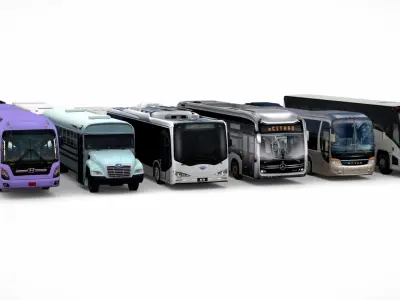 12 lowpoly Buses Vol1 Low-poly 3D model