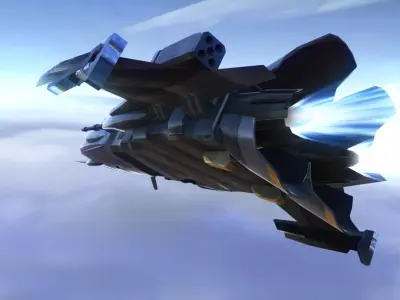 Military Sci-Fi Ship with Crashed Version Low-poly 3D model