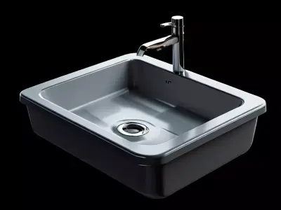 Modern Kitchen Sink 3D Model Stylized Black Basin with Faucet  Low-poly 3D model