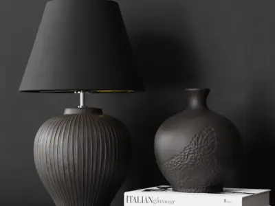  Eno Ceramic Kelantis Carved Shade Lamp Model, Black 