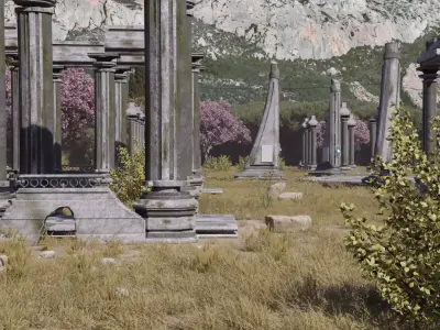 Ancient ruins asset kitbash unreal engine low polly game ready Low-poly 3D model