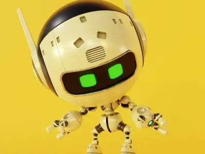 Robot wearing helmet Low-poly 3D model