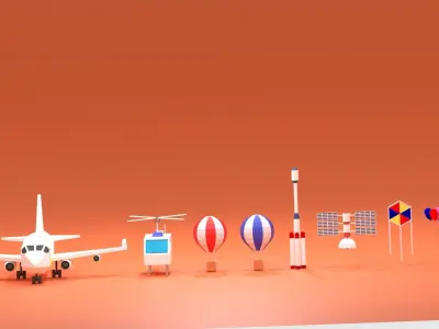 Cartoon Flying Vehicles and Props Pack Low-poly 3D model