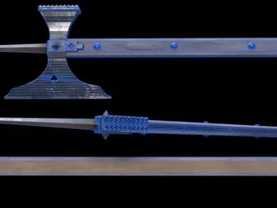 Pollaxe set of swords and spears Low-poly 3D model