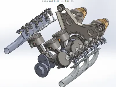 Car Engine V6 animated - solidworks 3D model