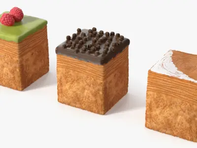 Cube Croissant Pastry with Three Toppings 3D model
