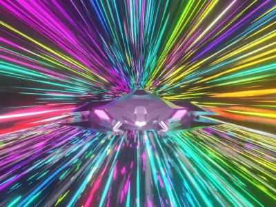 Lightspeed animation with spaceship included 3D model