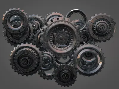 Gear Mechanism Cogwheels Set Kitbash 3D Model Low-poly 3D model