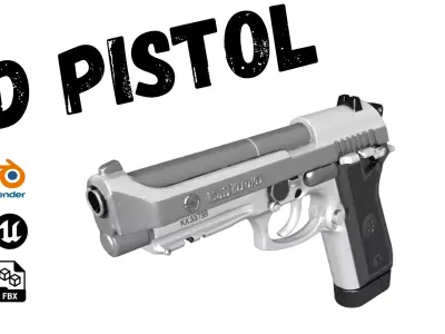 Pistola 3D Branca e Cinza 3D model