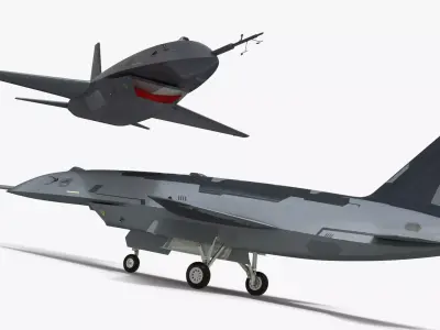 Tactical Stealth Jet with Landing Gear Deployed Grey Rigged 3D model