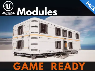 SCIFI modules kitbash Military Base Building Kit Cyberpunk Low-poly 3D model