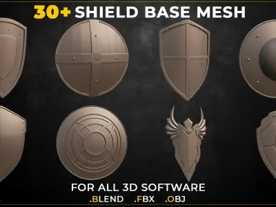 30 Shield Base Mesh Vol-01 Game Ready Low-poly 3D model