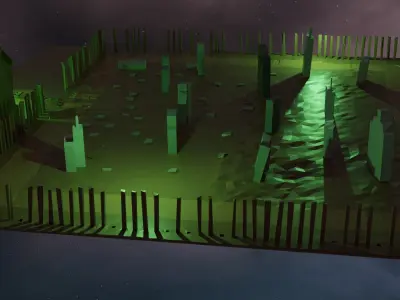 Low poly cemetery graveyard with lights Low-poly 3D model