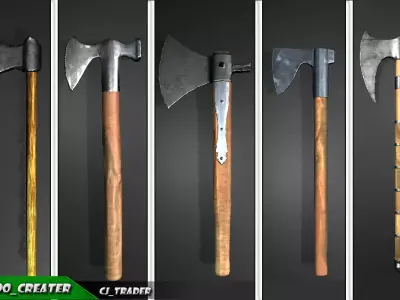 Medieval PBR Axe Collection Pack Low-Poly 3D Model 