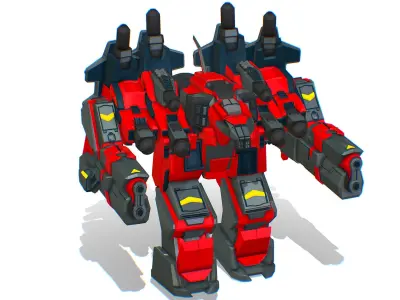 Animated Heavy Combat Robot Cyborg Machine Gun Low-poly 3D model