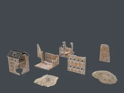 ww2 ruin pack Low-poly 3D model