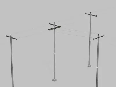 Utility Pole - Metal Mast with Single Crossarms 3D model