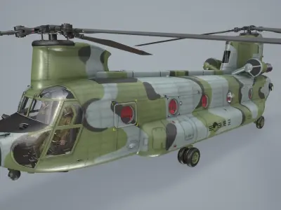 CH-47 Chinook Korean Army Complex Animation Low-poly 3D model