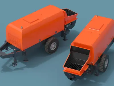 Portable Concrete Pump on Wheeled Chassis 3D model