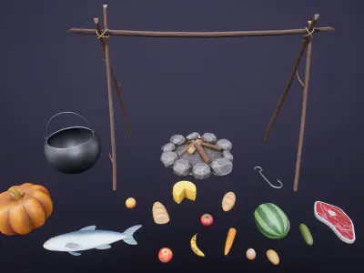 Stylized Medieval Foods Low-poly 3D model