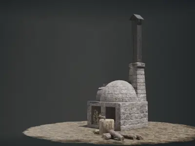 Medieval Stone Oven Low-poly 3D model