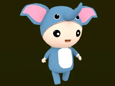 Chibi Elephant Animated For Games Free low-poly 3D model