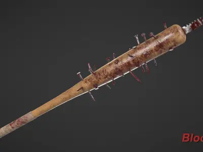 Nailed Baseball Bat Game Ready Low-poly 3D model