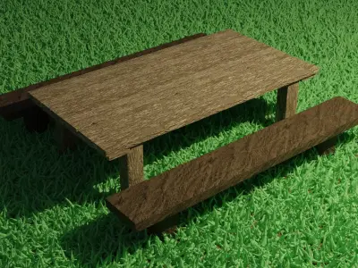 Old Table and Bench Free low-poly 3D model
