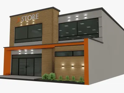 Store with orange sign Low-poly 3D model