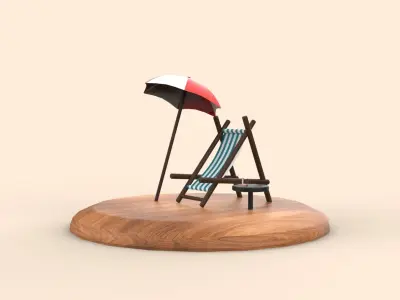 Parasol beach 3d modeiln Low-poly 3D model