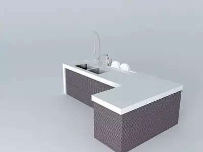 Bench with drainer double bowl and Accessories Free 3D model