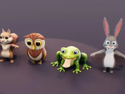 Squirrel Owl Frog Rabbit Pack 3D Model Low-poly 3D model