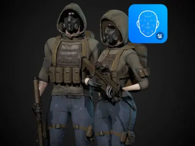 Survivor Man and lady 1 Low-poly 3D model