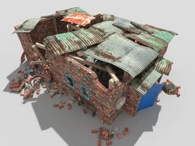 low poly destroyed building 1 Low-poly 3D model