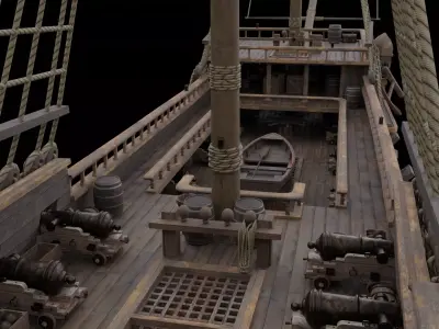 Pirates Ship Galleon Sailing Ship Game-ready Low-poly 3D model