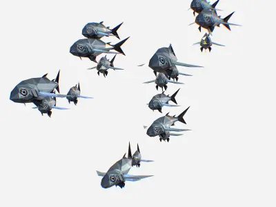 Animated Low Poly Art Flock Grey Sea Fish Low-poly 3D model