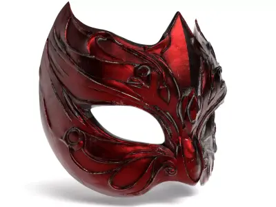 High-Poly Red Horned Mask - 3D Print Ready 3D print model