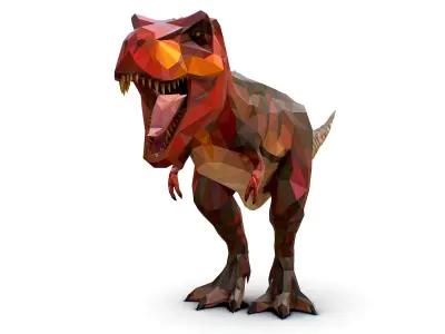 Dinosaur T-Rex Red Lowpoly Art Style Animal Low-poly 3D model