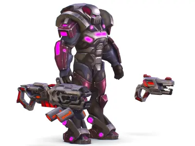 Cyborg Machine Gun with Automatic Rifle and Pistol - 3dsMax Low-poly 3D model