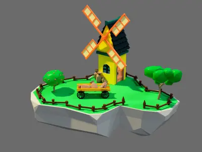island 1 windmill Low-poly 3D model