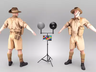 Australian soldier from World War II 379 Low-poly 3D model