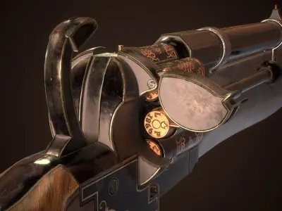 Gunblade Revolver Dark Low-poly 3D model