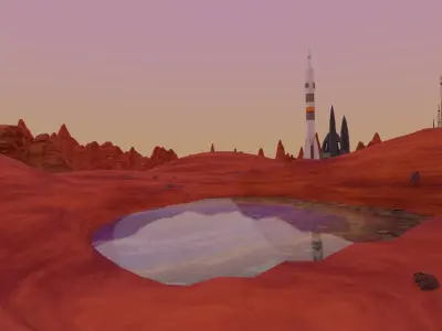 Stylized Martian Environment with  Spacecraft Rocket and Base 3D model