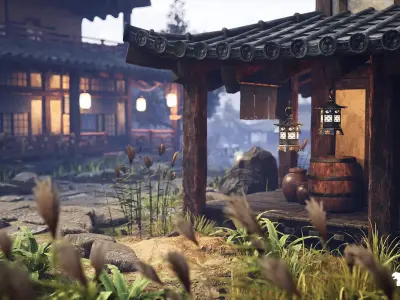 Feudal Japanese Castle Environment Low-poly 3D model