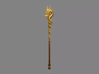 Cartoon Golden Dragon Cane Low-poly 3D model