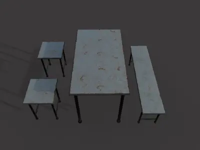 Rusty Metal Table Chairs and Bench Free low-poly 3D model