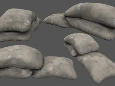 sanbag set pile of rocks Low-poly 3D model